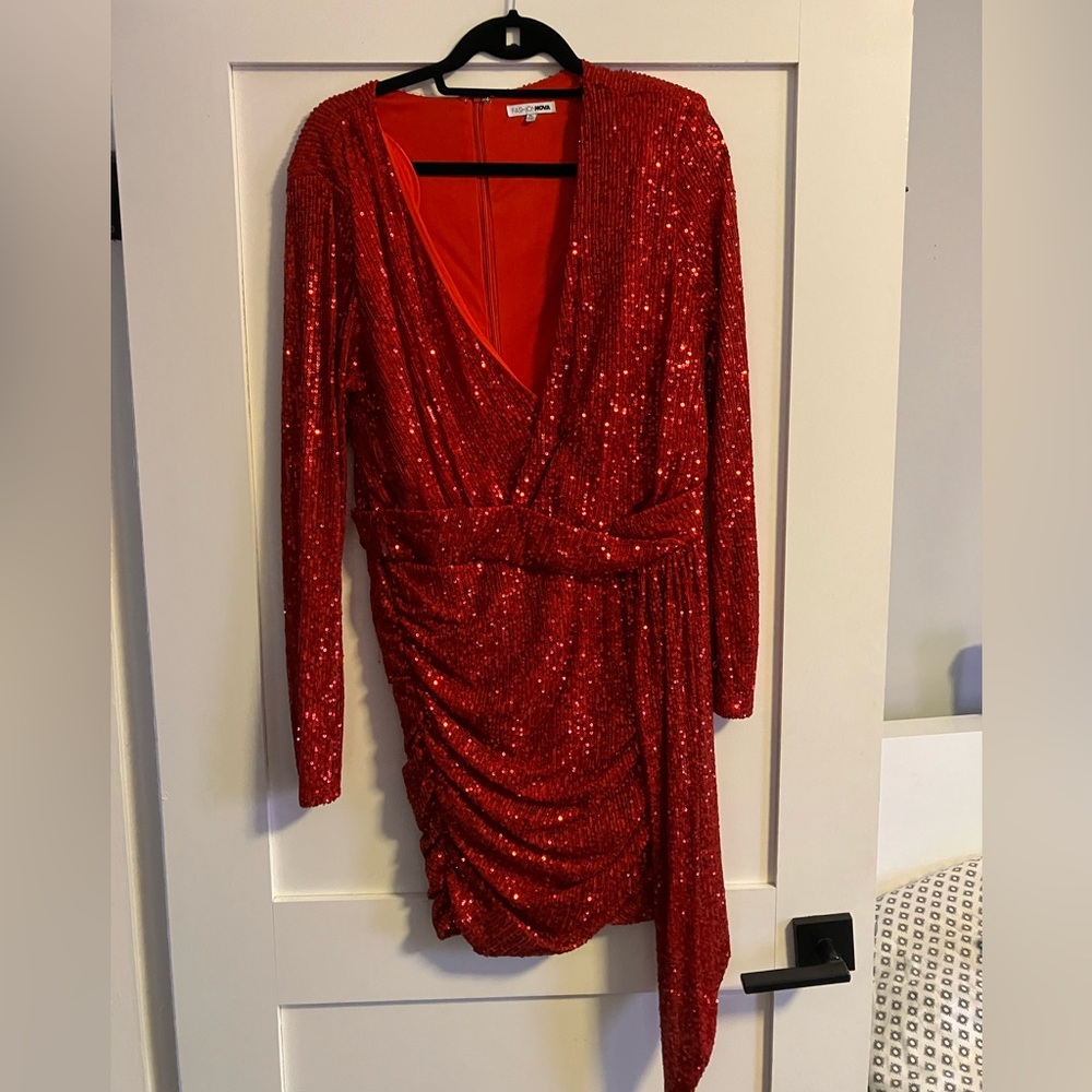 Red Sequin Rushed red holiday bombshell sexy dress